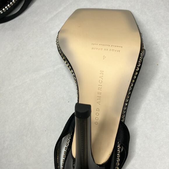 NIB Good American Shoes Womens Size 4 Black Sling back Heel Crystal Crush square - Picture 6 of 10